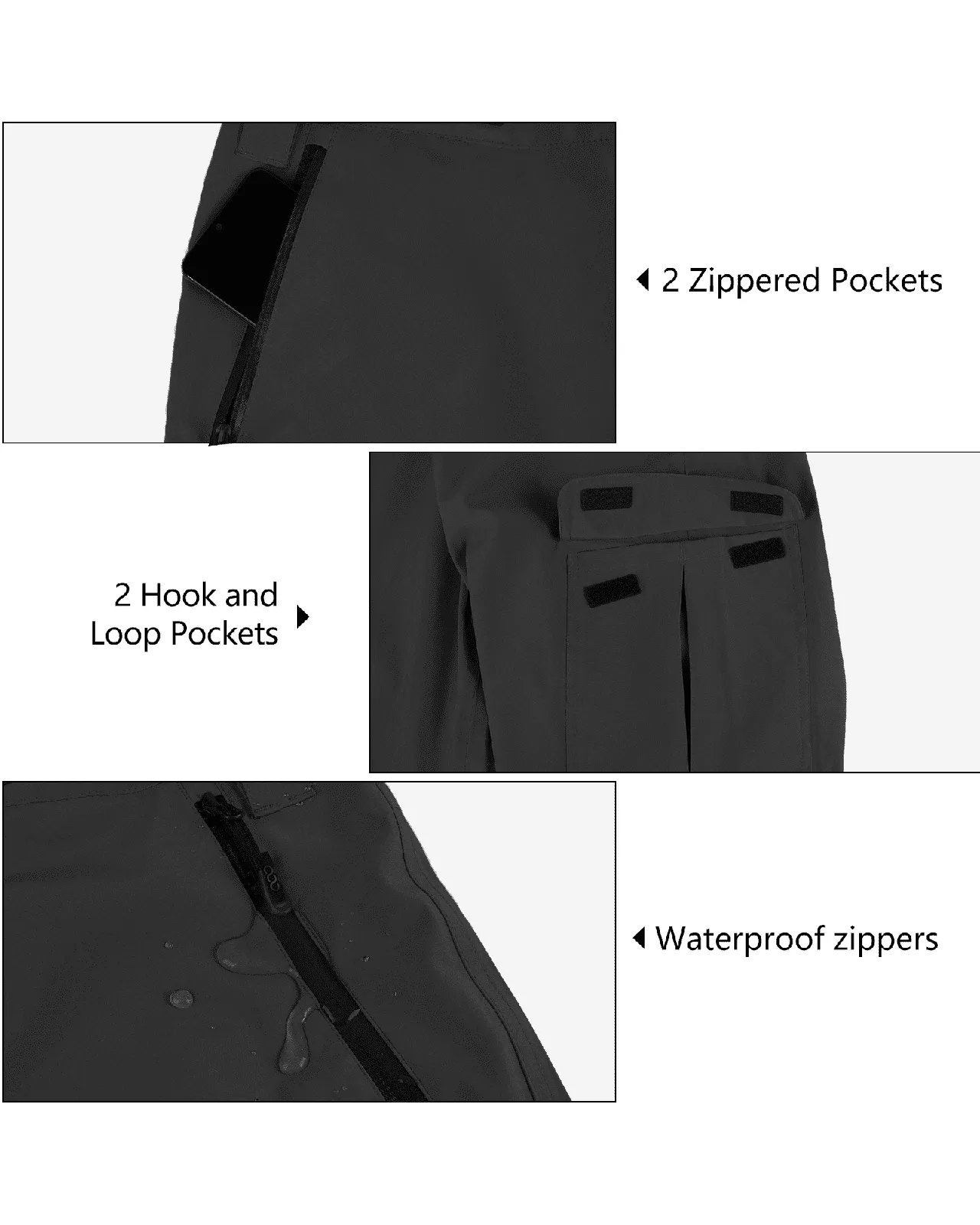 1.10 lbs 10000mm W/P Index 10000 Level Breathable Men's Rain Pants with 4 Multi Pockets and Adjustable Design