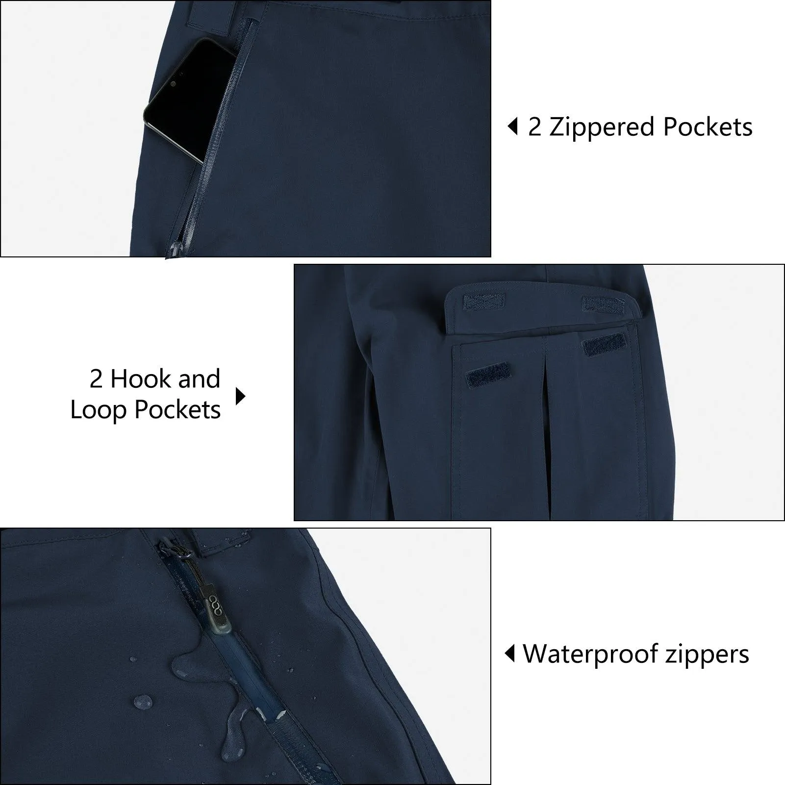 1.10 lbs 10000mm W/P Index 10000 Level Breathable Men's Rain Pants with 4 Multi Pockets and Adjustable Design