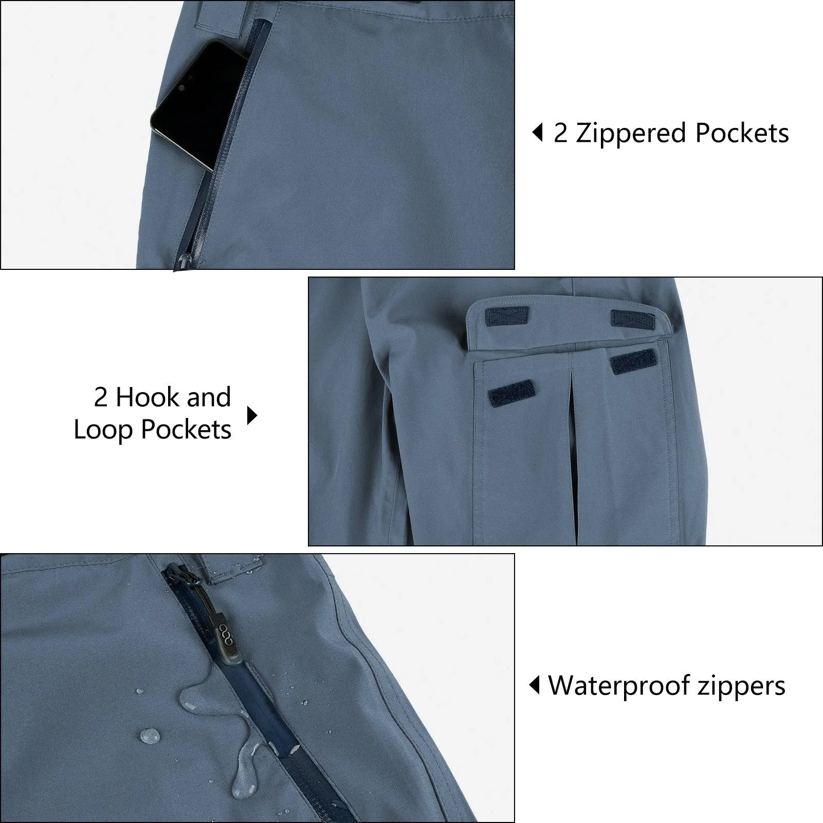 1.10 lbs 10000mm W/P Index 10000 Level Breathable Men's Rain Pants with 4 Multi Pockets and Adjustable Design