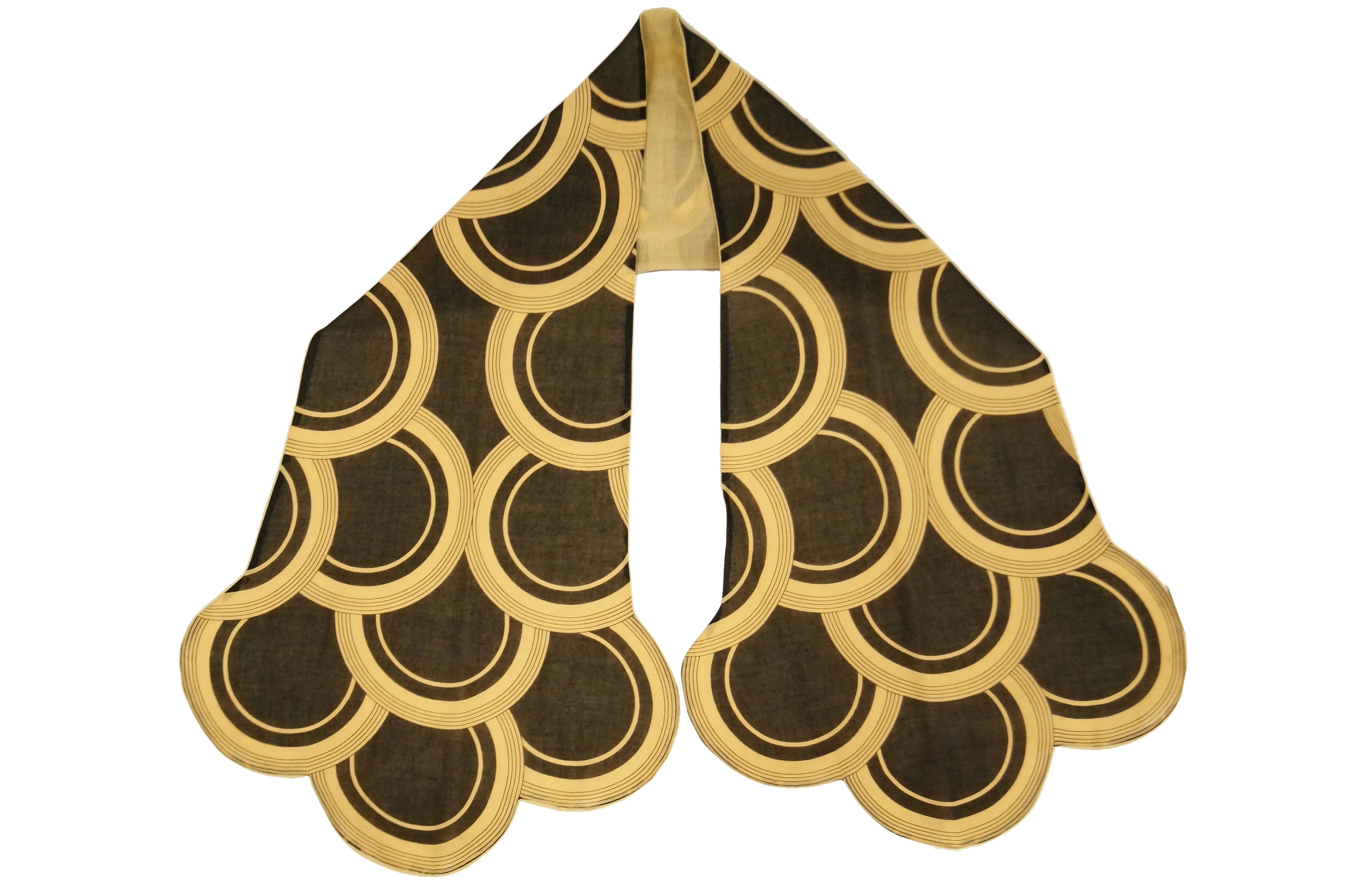 1960s Pauline Trigere Circle OP Art Cotton Dress w/ Scalloped Sleeve & Scarf