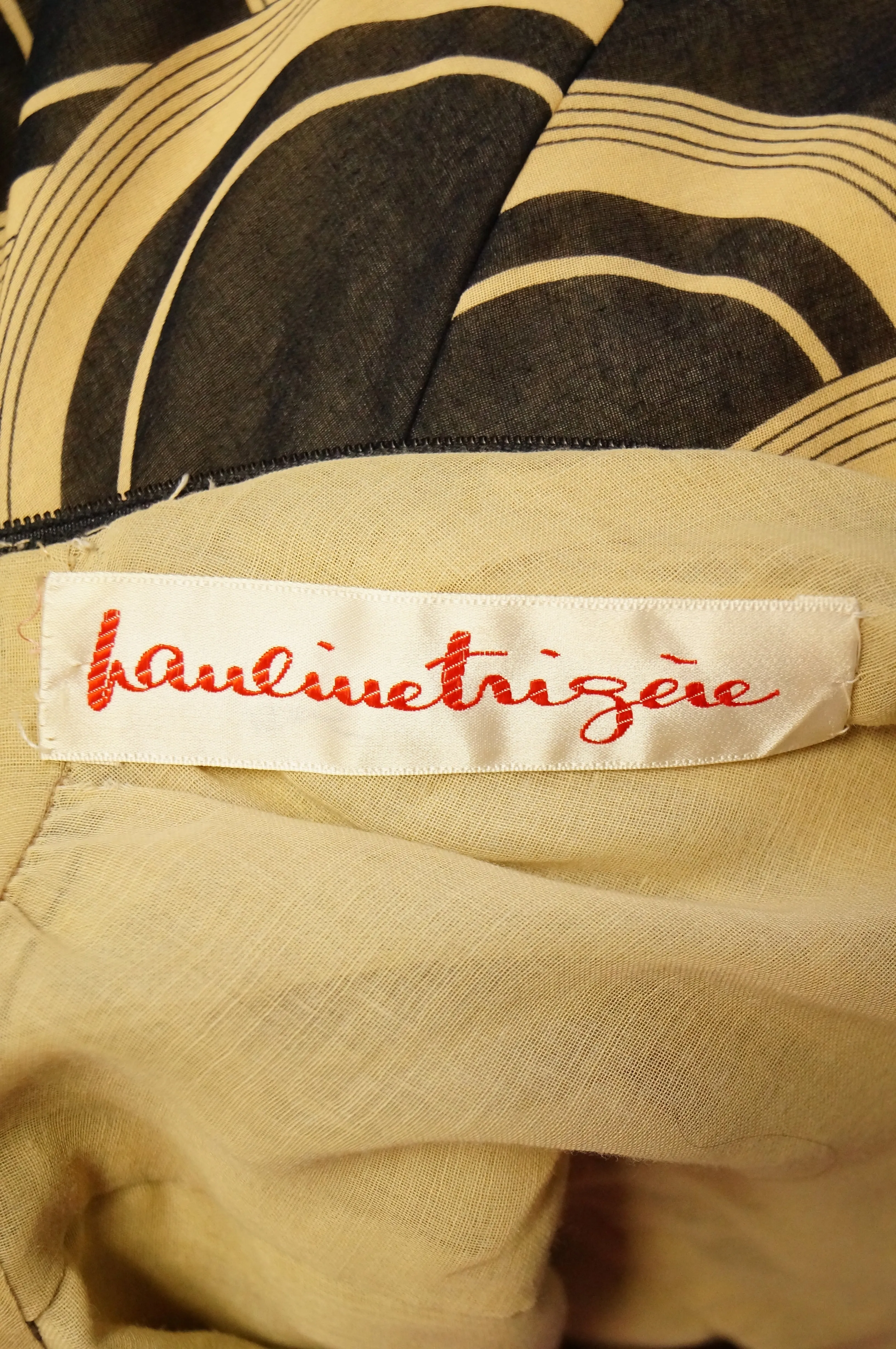 1960s Pauline Trigere Circle OP Art Cotton Dress w/ Scalloped Sleeve & Scarf