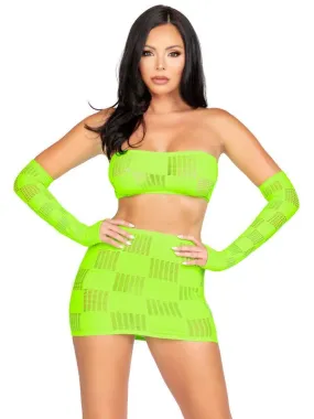3 PC Checkerboard Bandeau, Skirt, Arm Warmers