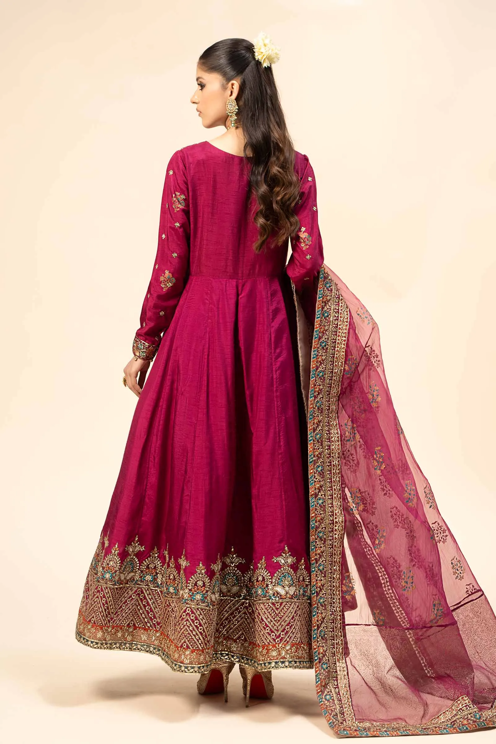 3 Piece Embroidered Raw Silk Suit | SF-W24-65