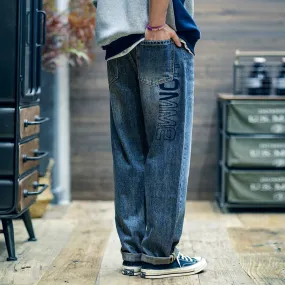 American Straight Jeans Loose Embroidered Pants P0551