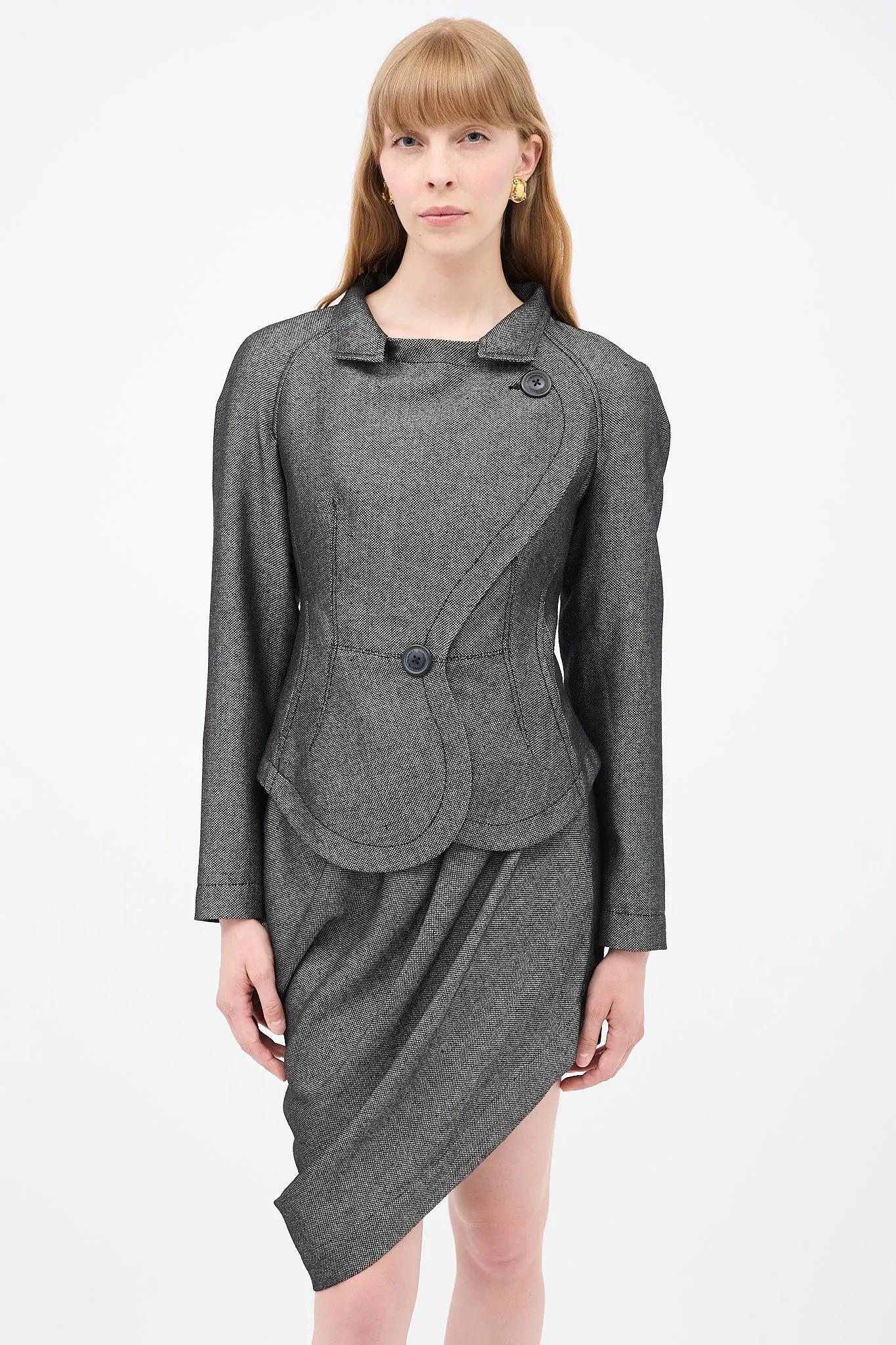 Anglomania Grey & Black Asymmetrical Gallop Skirt Suit