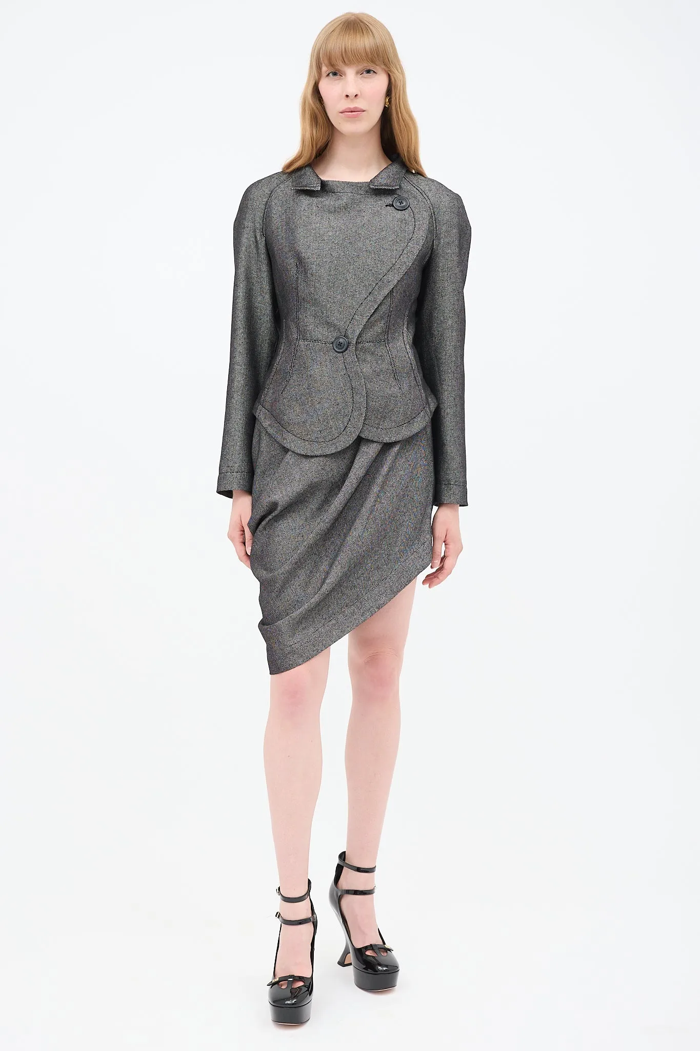 Anglomania Grey & Black Asymmetrical Gallop Skirt Suit