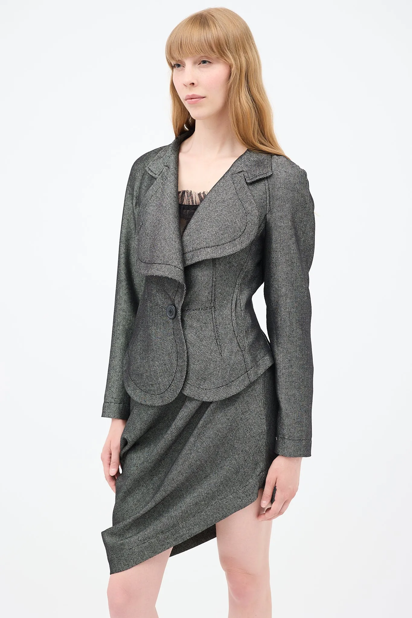 Anglomania Grey & Black Asymmetrical Gallop Skirt Suit
