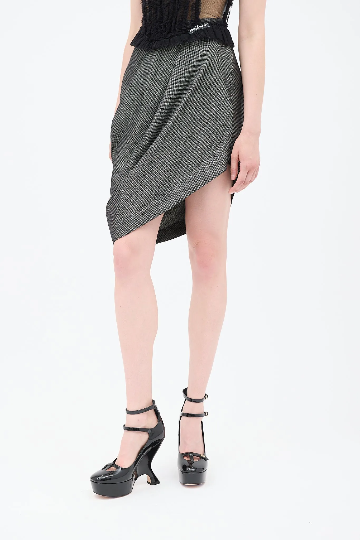 Anglomania Grey & Black Asymmetrical Gallop Skirt Suit