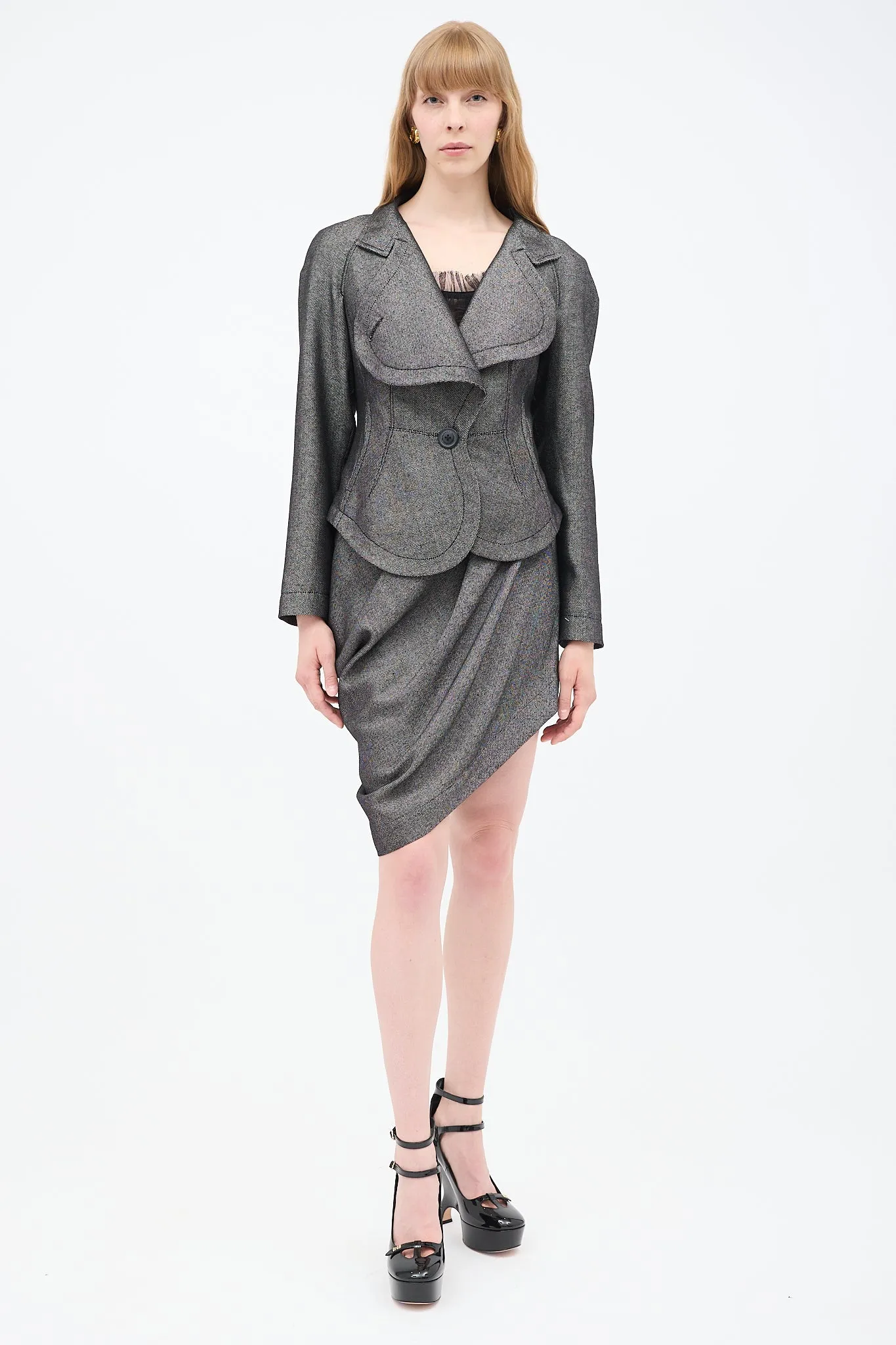 Anglomania Grey & Black Asymmetrical Gallop Skirt Suit