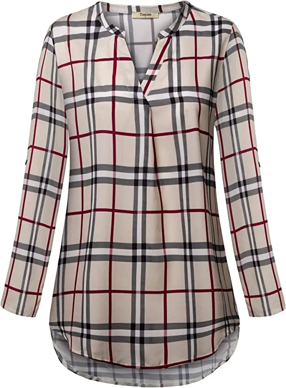 Armygreen Women's Casual Chiffon V Neck 3/4 Sleeve Blouse Tops - Timeson