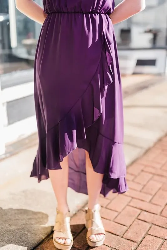 Asymmetrical High-Low Ruffle Hem Dress