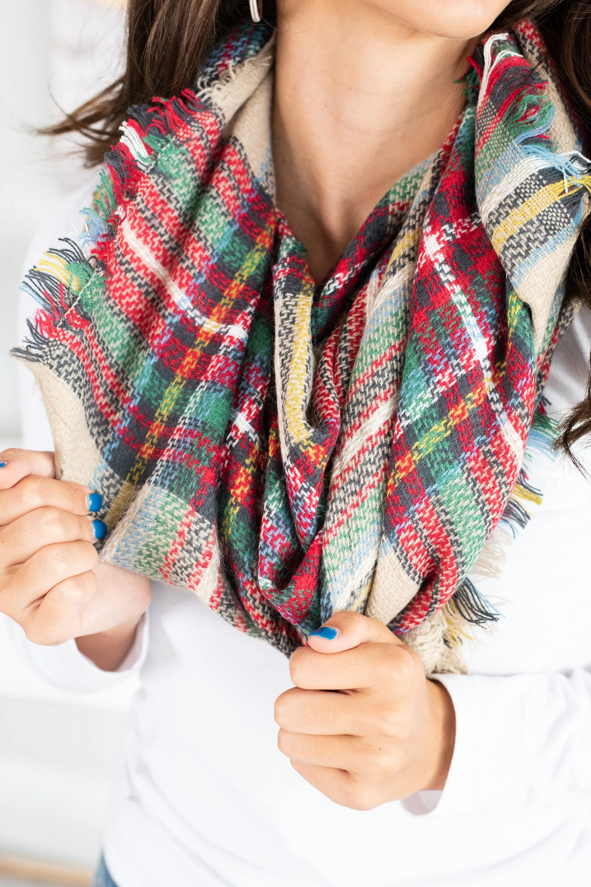 Autumn Air Taupe Plaid Blanket Scarf