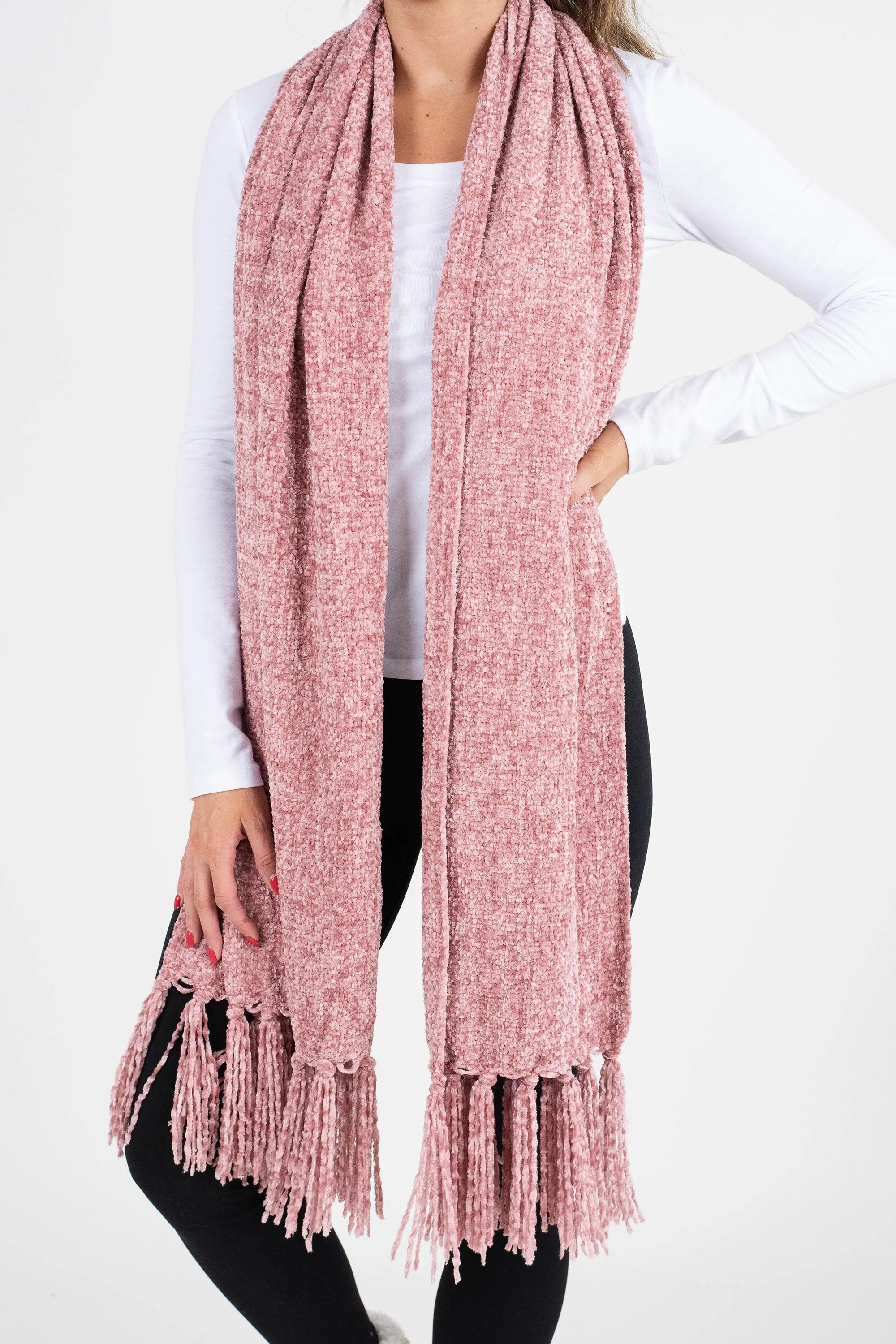 Beautiful New Day Mauve Pink Chenille Scarf