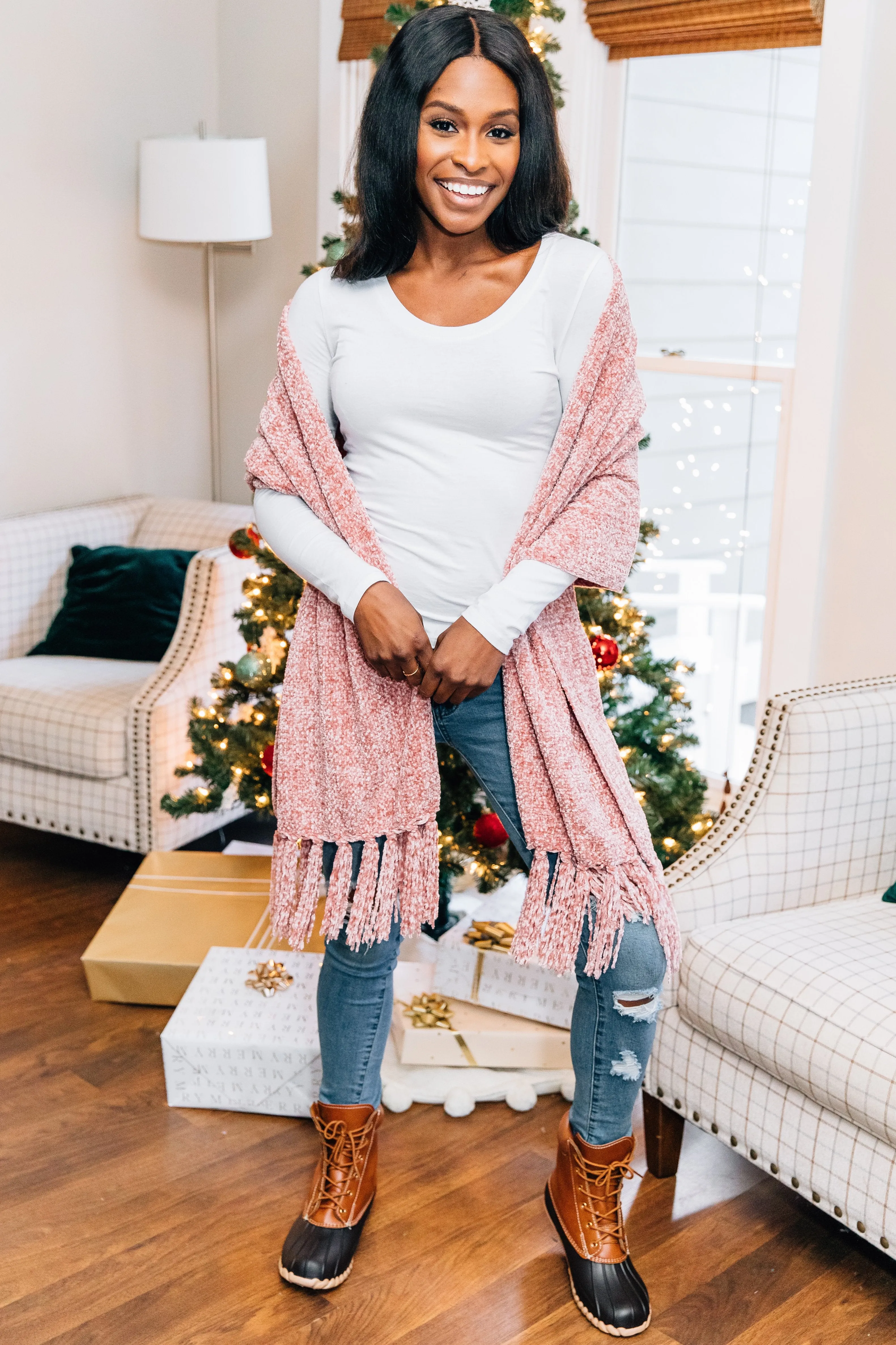 Beautiful New Day Mauve Pink Chenille Scarf