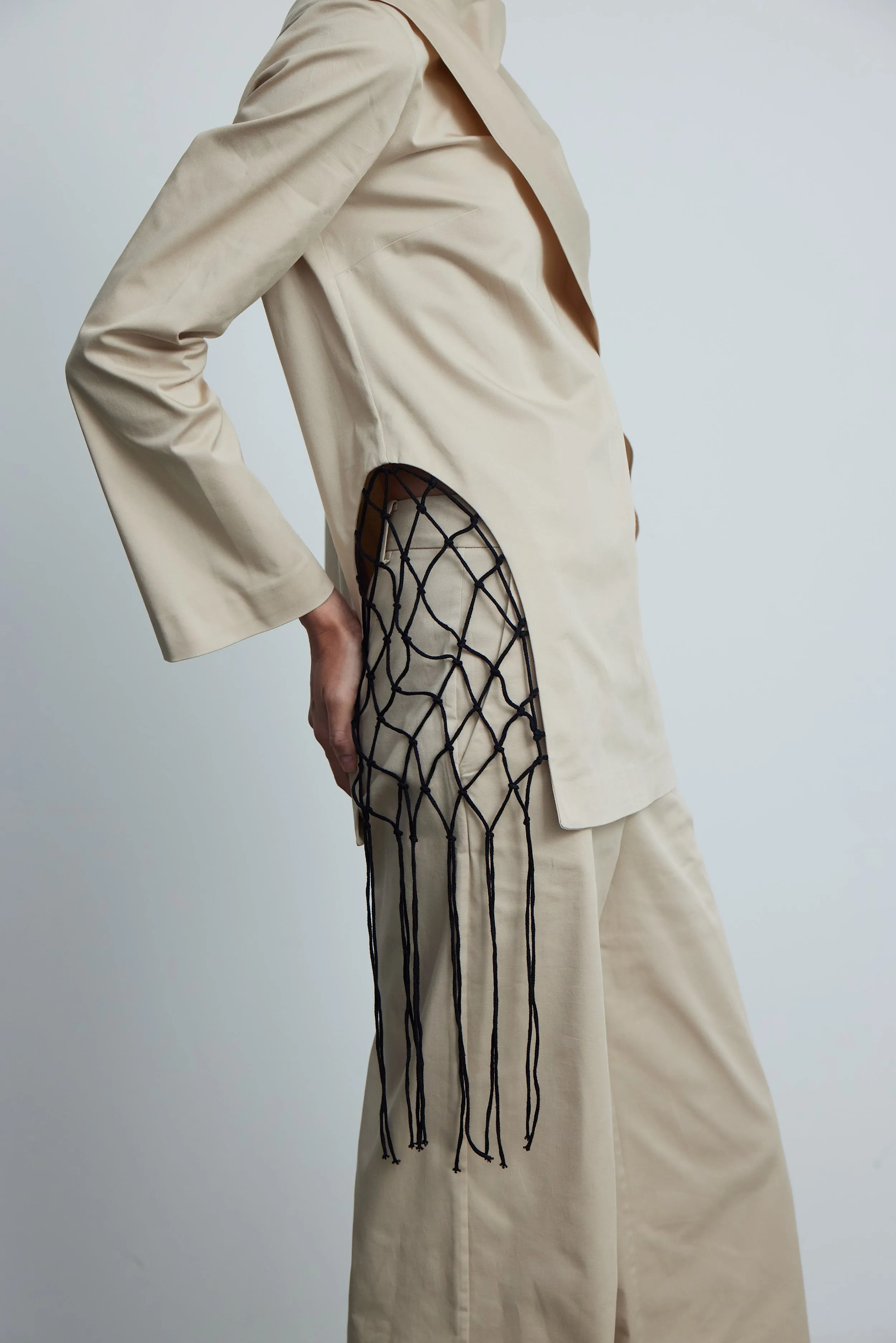 BEIGE NET COTTON SHIRT-TROUSERS WITH SCARF SET