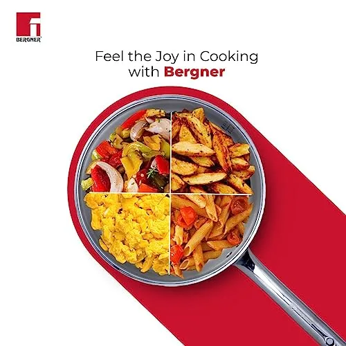 Bergner TriPro TriPly 22 cm Sauté Pan, 2 L Capacity, Stainless Steel Lid, For Curry/Stir-Fry/Deep-Fry/Sauté/Roast, Heat Resistant Handle, Smooth Finished Surface, Induction & Gas Ready, 5-Year Warranty