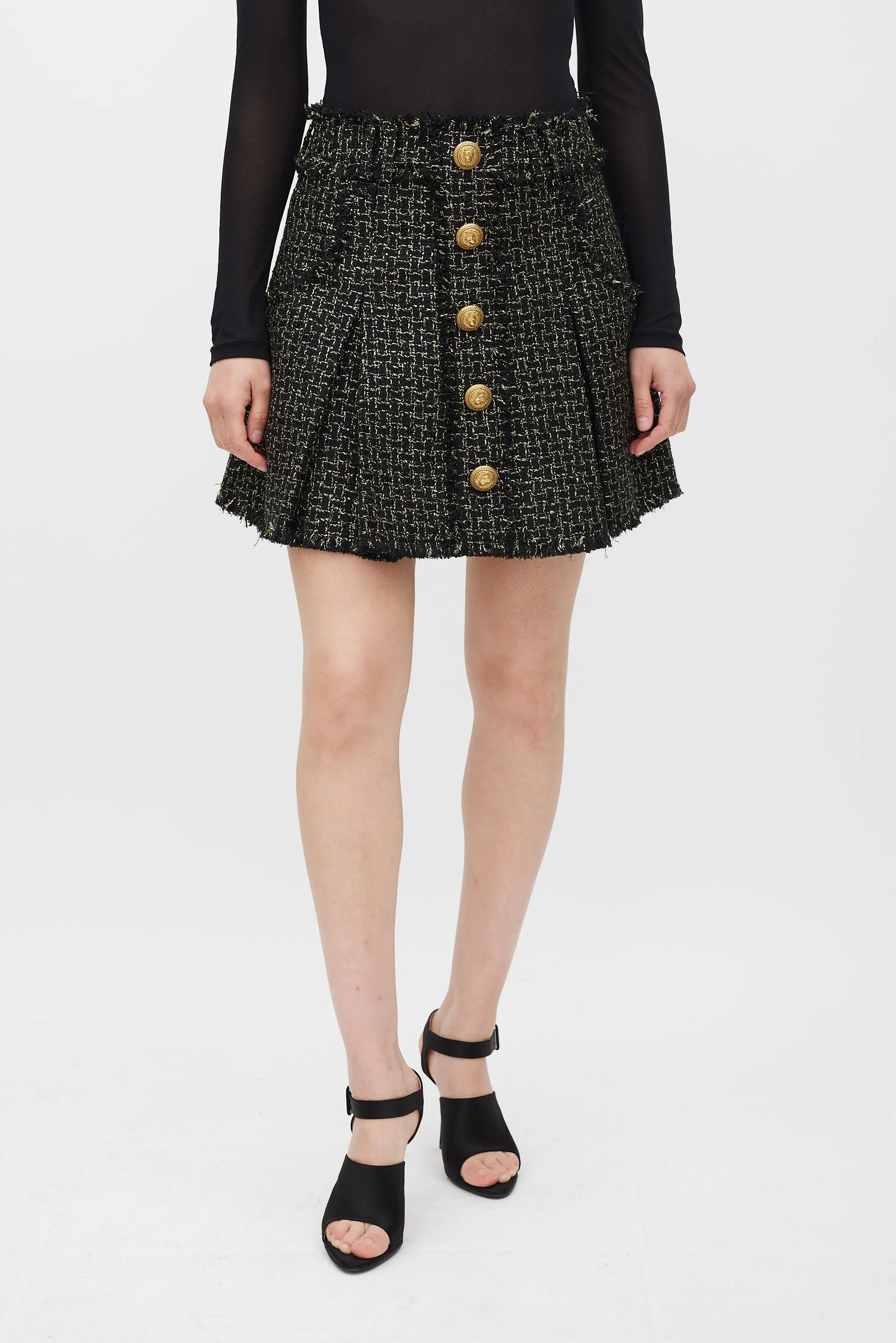 Black & Gold Metallic Knit Fringe Skirt
