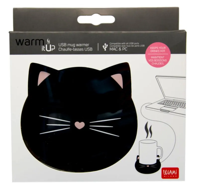 Black Cat USB Mug Warmer and Matching Mouse Mat - Gift Set