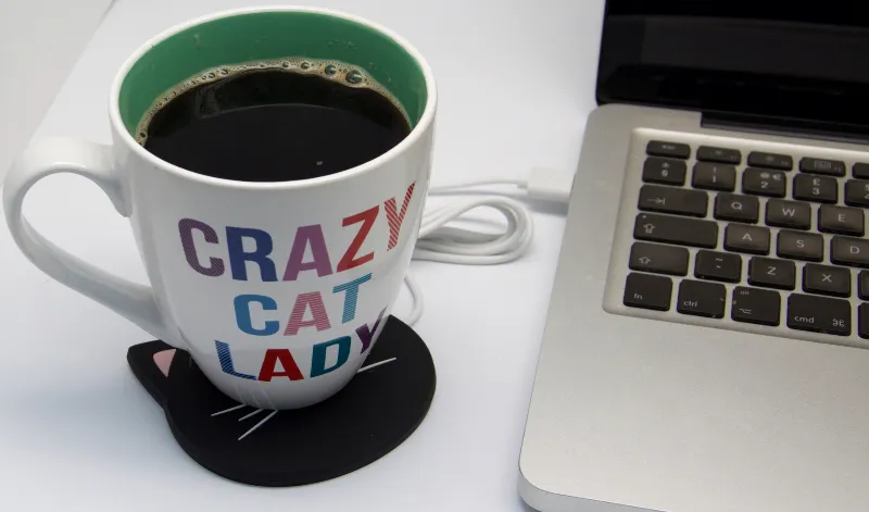 Black Cat USB Mug Warmer and Matching Mouse Mat - Gift Set