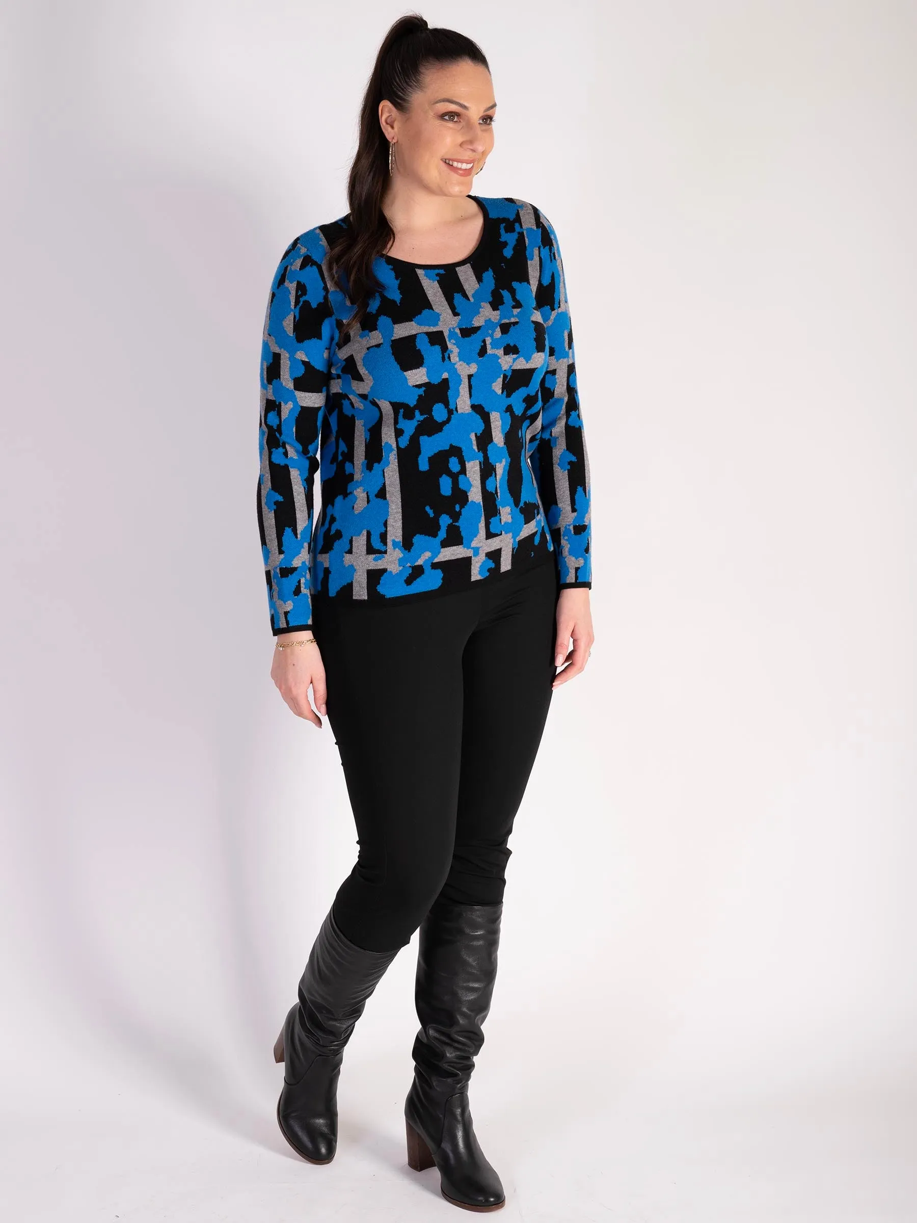 Black/Cobalt Geometric Abstract Jumper