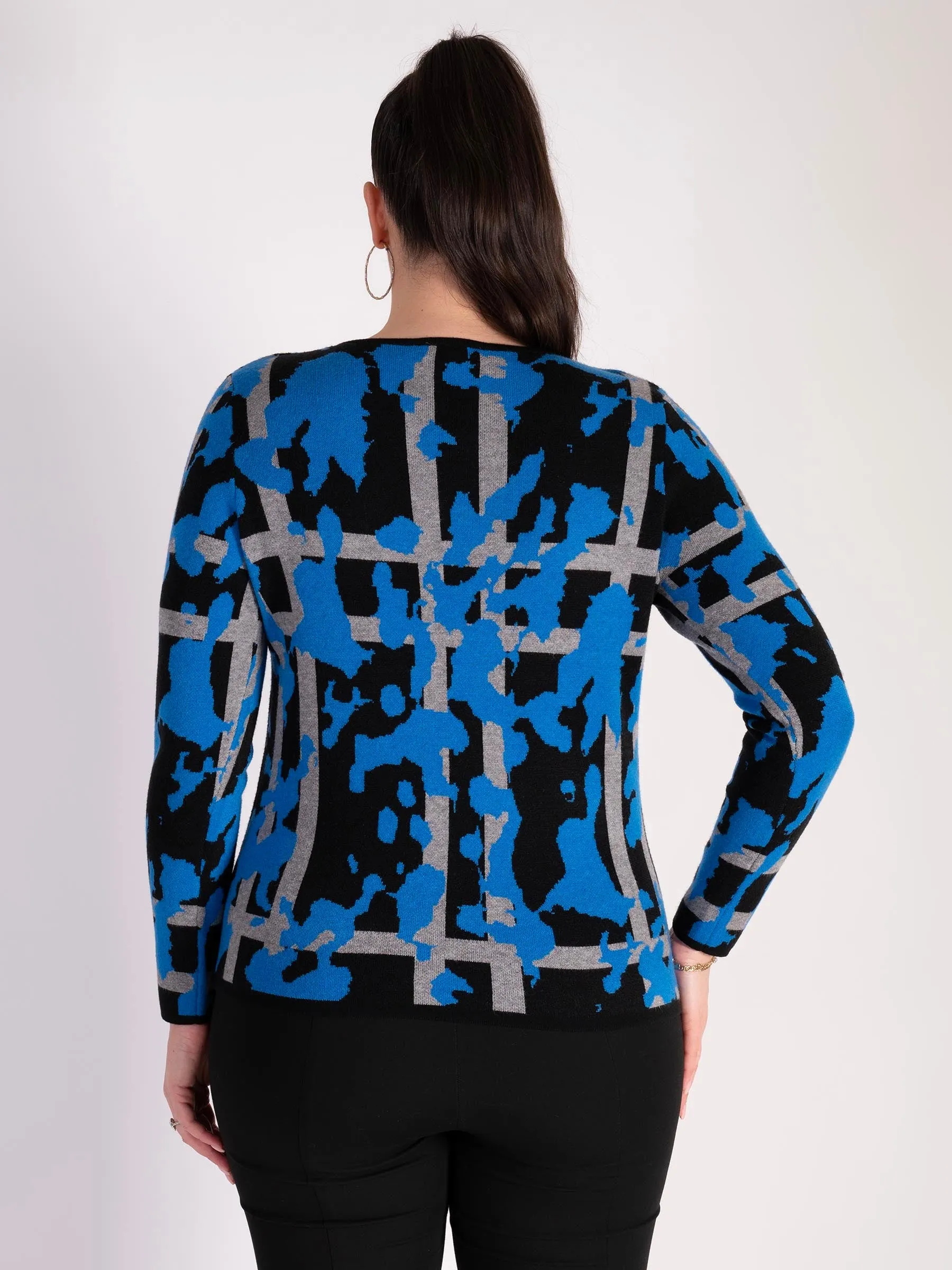 Black/Cobalt Geometric Abstract Jumper