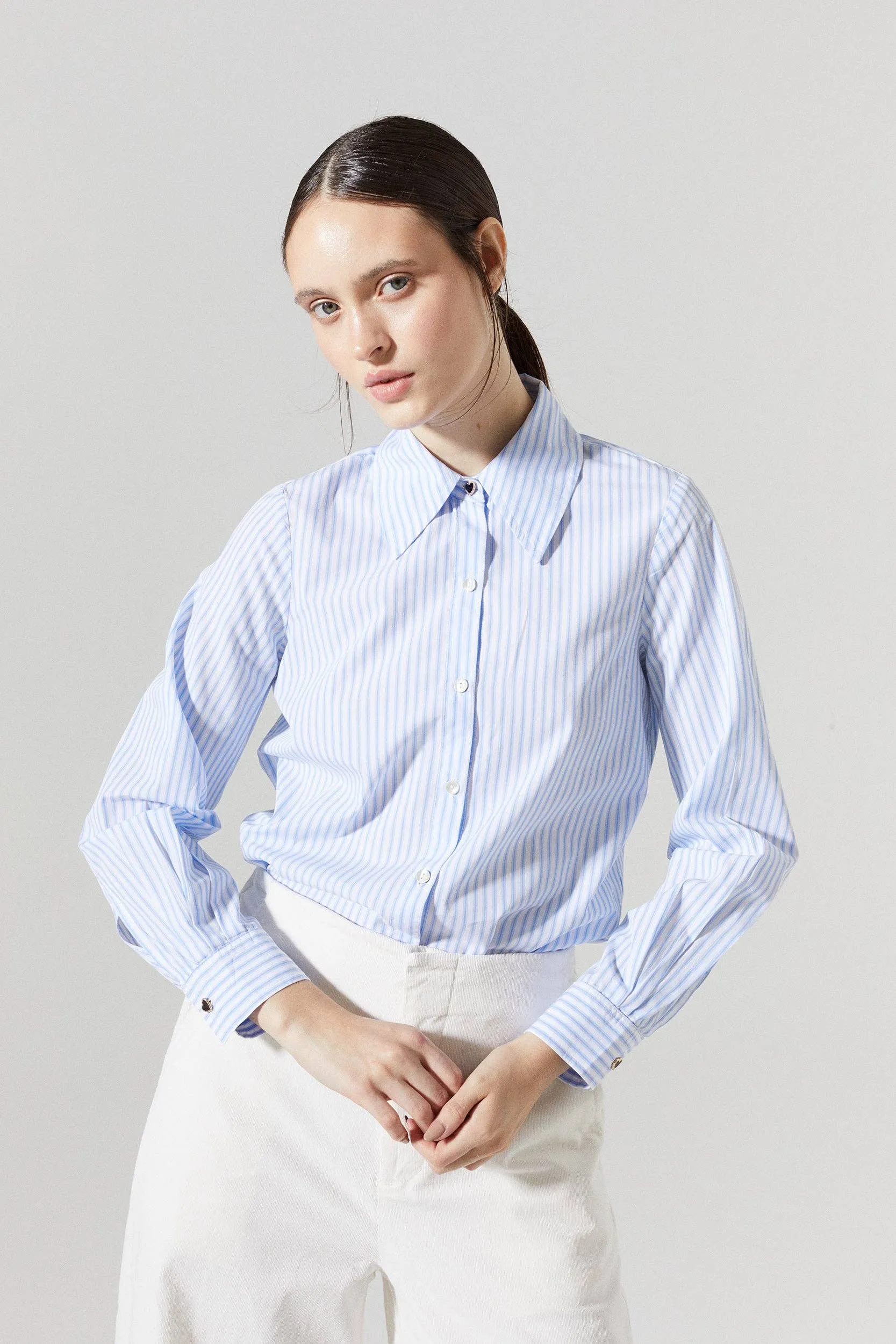 Bleeker Cotton Poplin Shirt - Blue/White Stripes