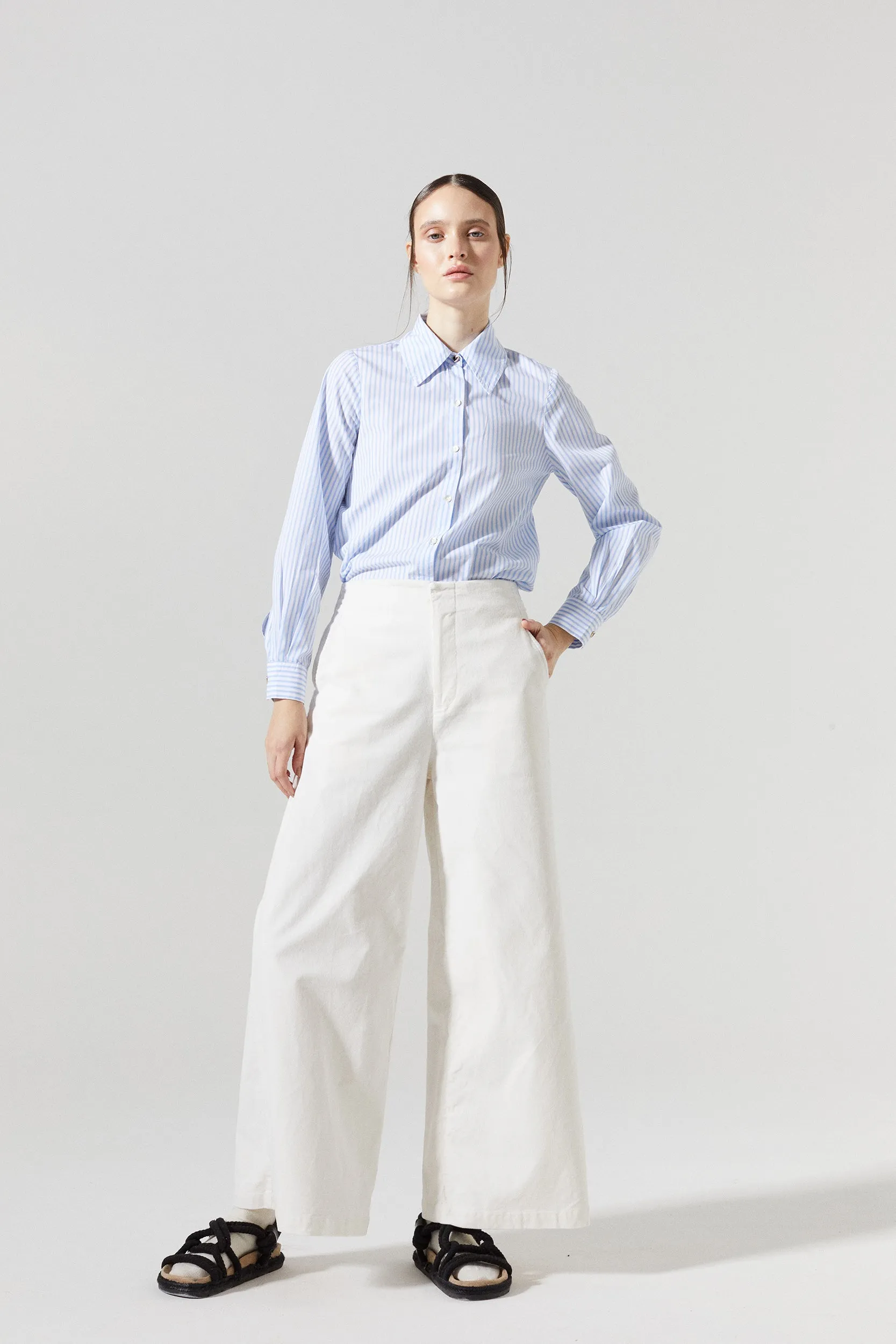 Bleeker Cotton Poplin Shirt - Blue/White Stripes