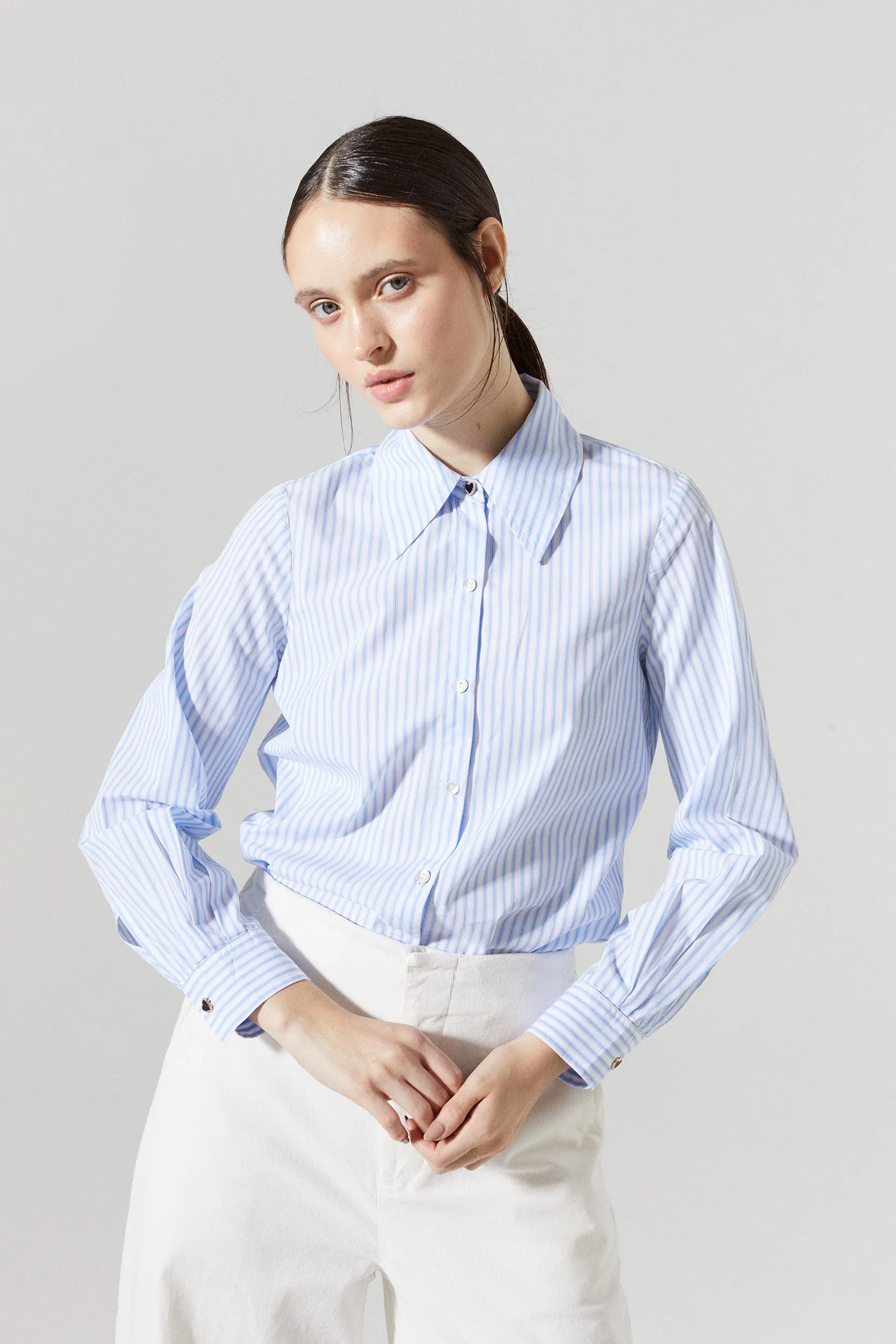 Bleeker Cotton Poplin Shirt - Blue/White Stripes