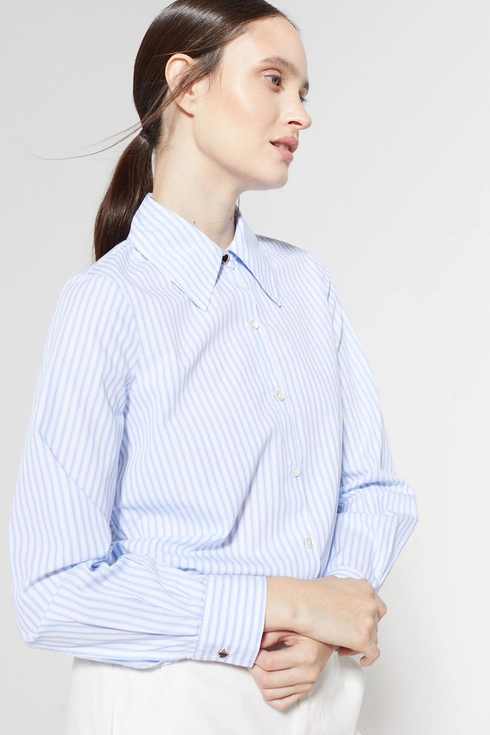 Bleeker Cotton Poplin Shirt - Blue/White Stripes