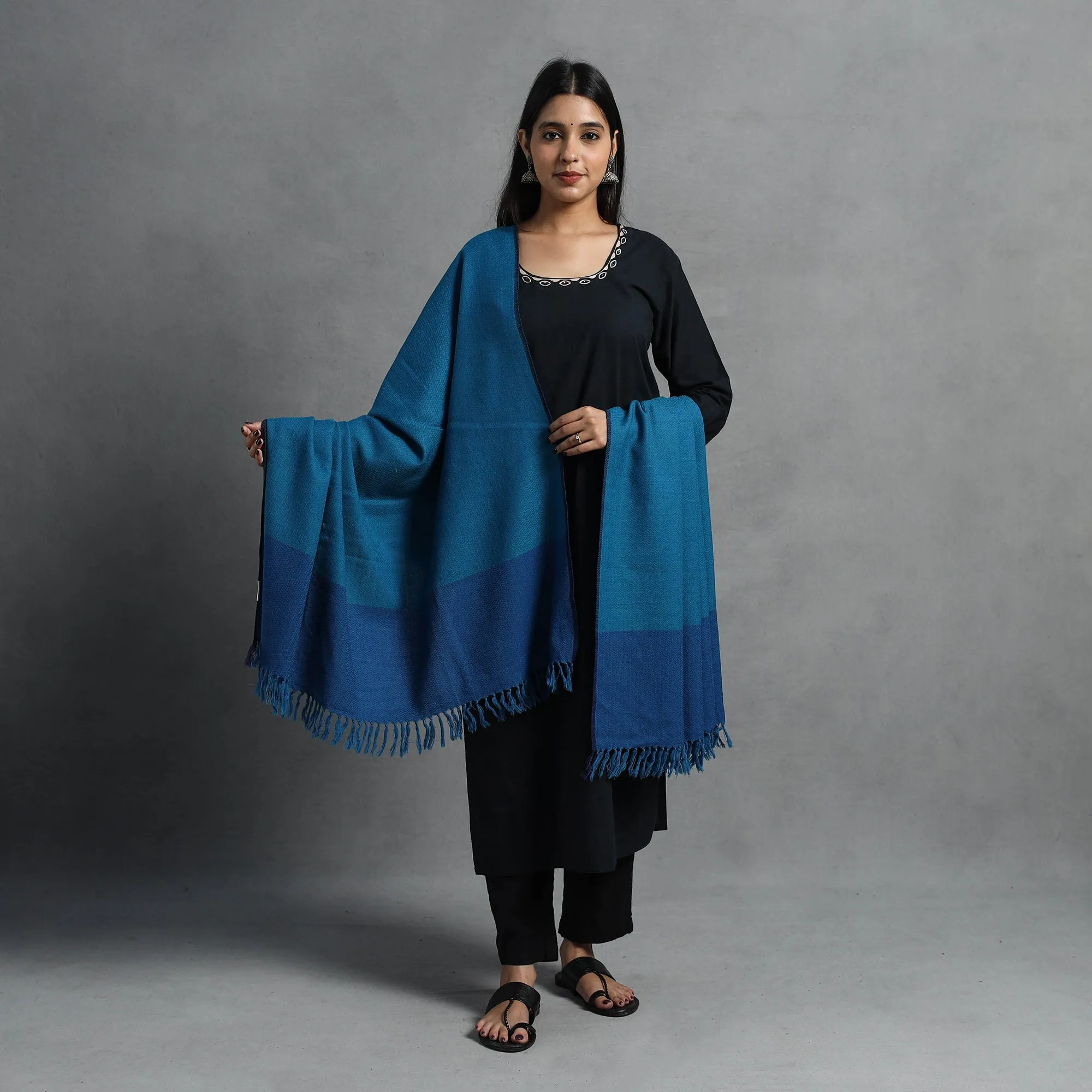 Blue - Kumaun Handwoven Pure Merino Wool Shawl for Women 46