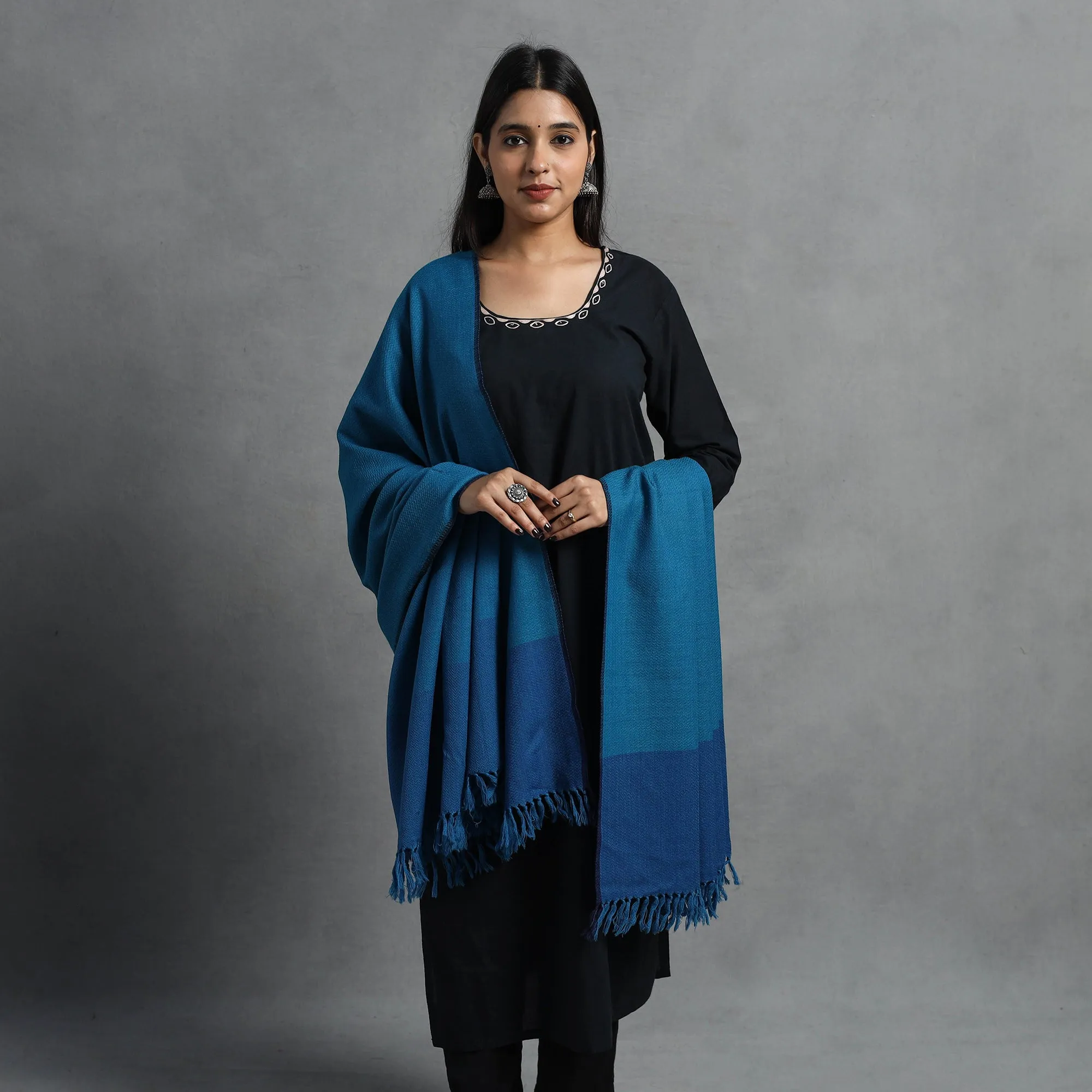 Blue - Kumaun Handwoven Pure Merino Wool Shawl for Women 46