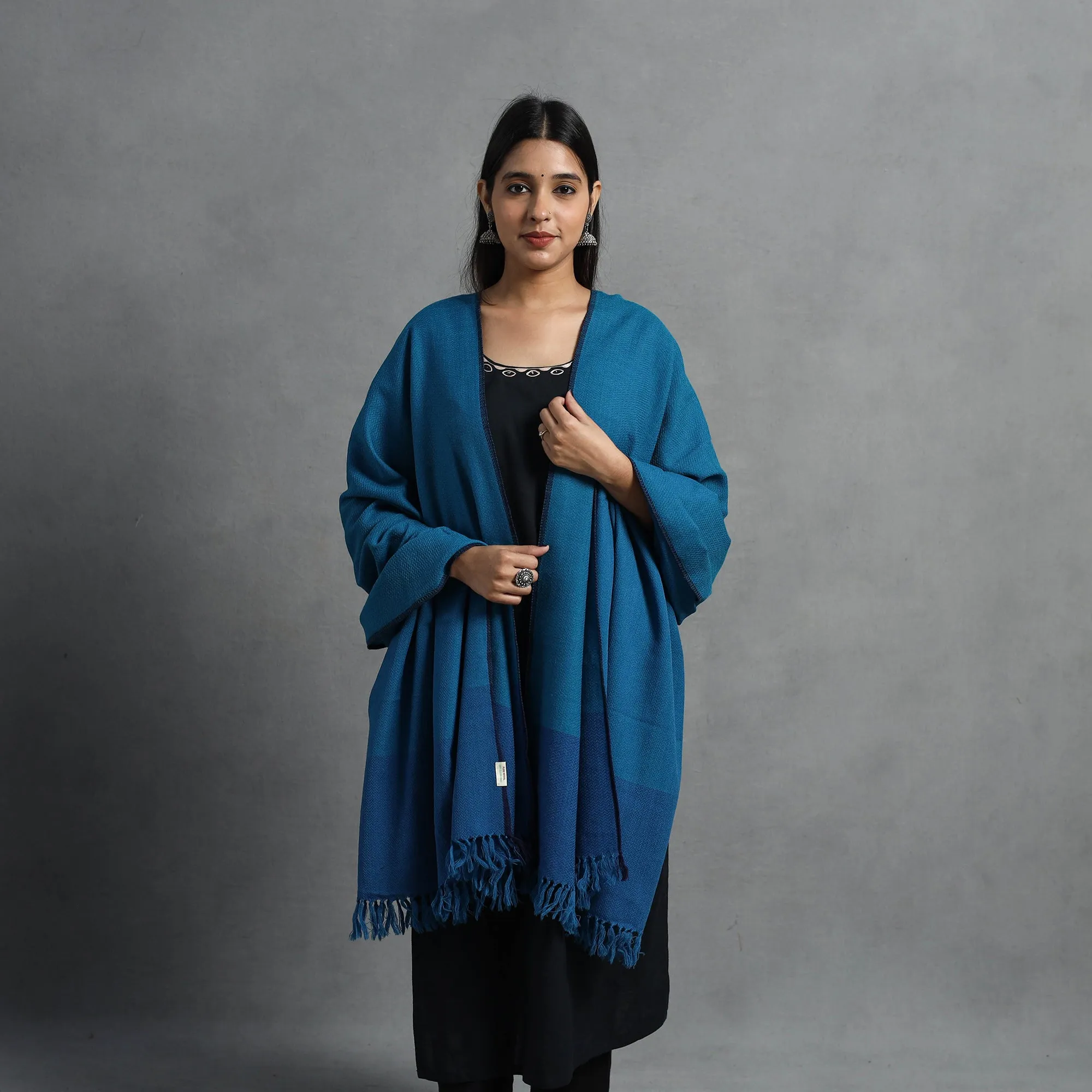 Blue - Kumaun Handwoven Pure Merino Wool Shawl for Women 46