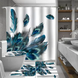 Blue Peacock Shower Curtain Bathroom Accessory Set