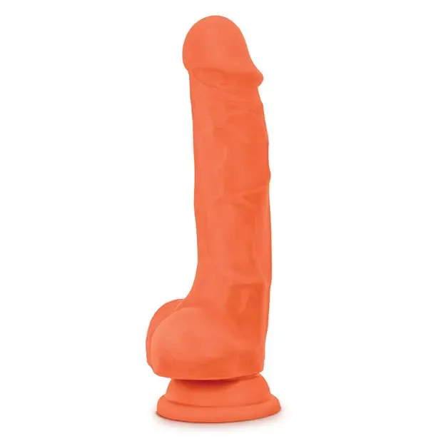 Blush Neo Elite 7.5 in. Silicone Dual Density Dildo with Balls & Suction Cup Neon Orange
