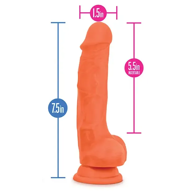 Blush Neo Elite 7.5 in. Silicone Dual Density Dildo with Balls & Suction Cup Neon Orange