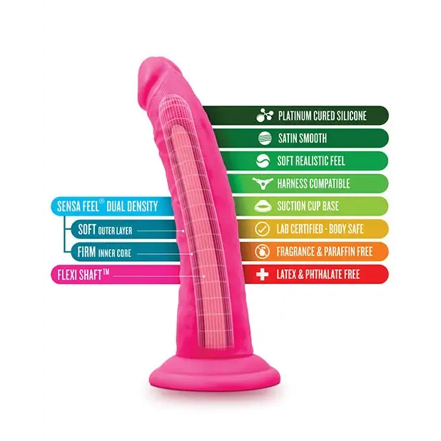 Blush Neo Elite 7.5 in. Silicone Dual Density Dildo with Balls & Suction Cup Neon Orange