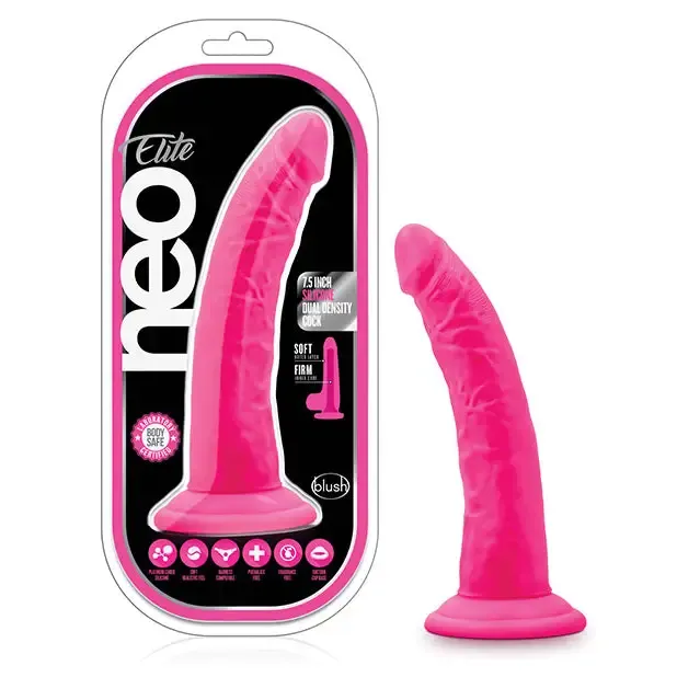 Blush Neo Elite 7.5 in. Silicone Dual Density Dildo with Balls & Suction Cup Neon Orange