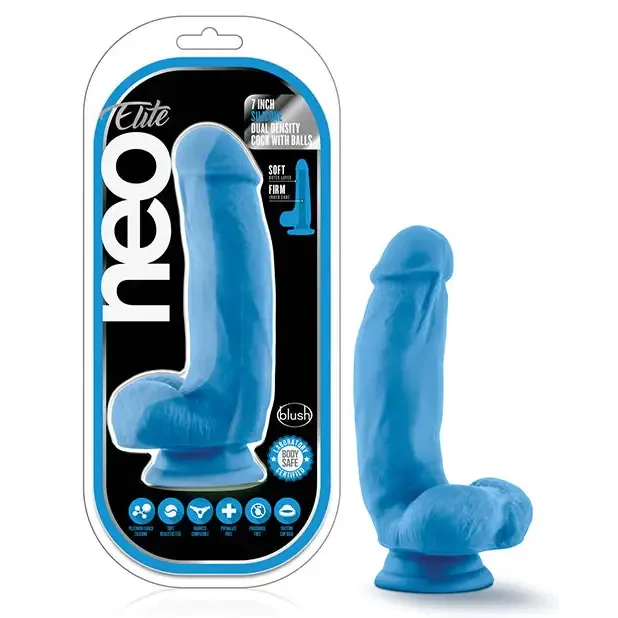 Blush Neo Elite 7.5 in. Silicone Dual Density Dildo with Balls & Suction Cup Neon Orange