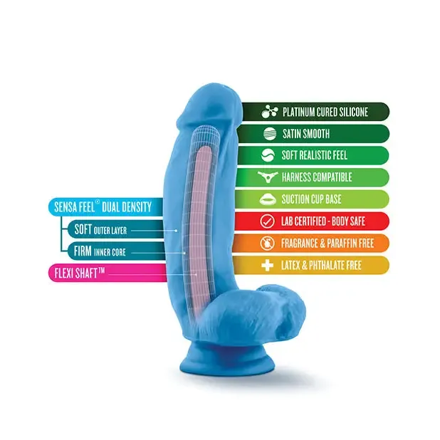 Blush Neo Elite 7.5 in. Silicone Dual Density Dildo with Balls & Suction Cup Neon Orange