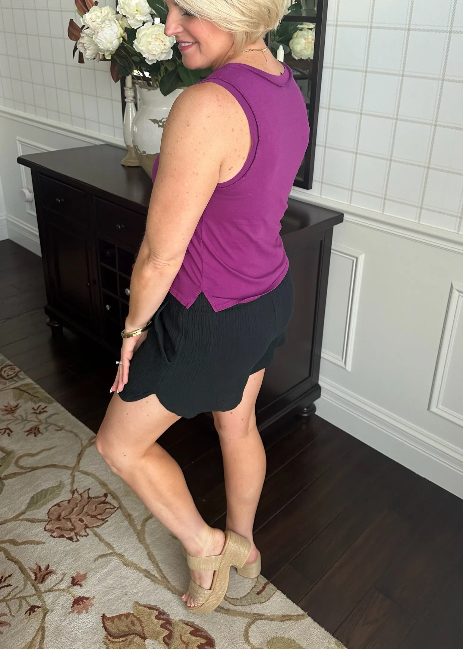 Bobi Reverse Seam V-Neck Tank in Acai