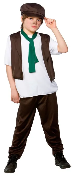 Boys Victorian Poor Oliver Twist Fancy Dress Costume with Hat