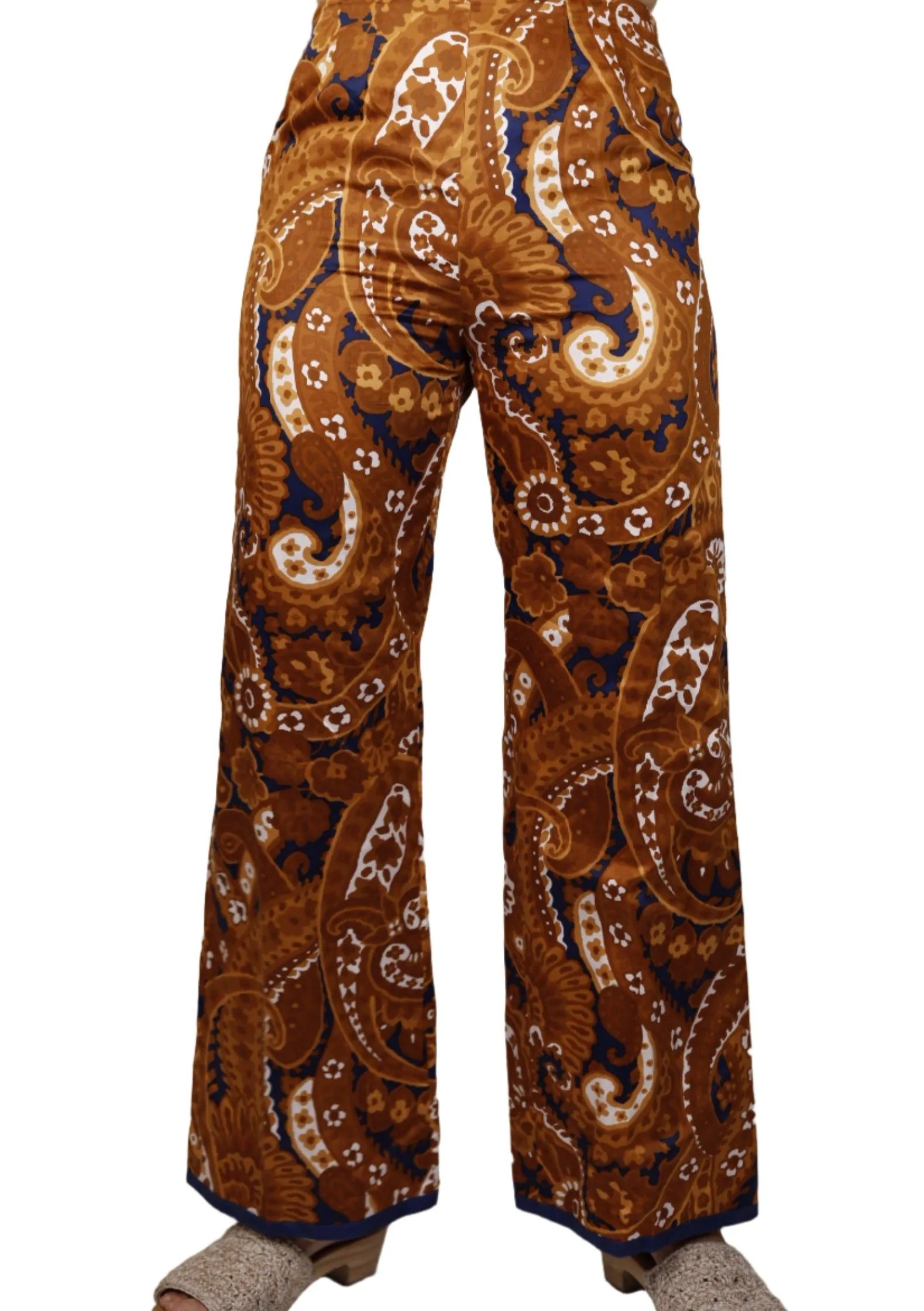 Brown Paisley Silk Wideleg Pants 1970s