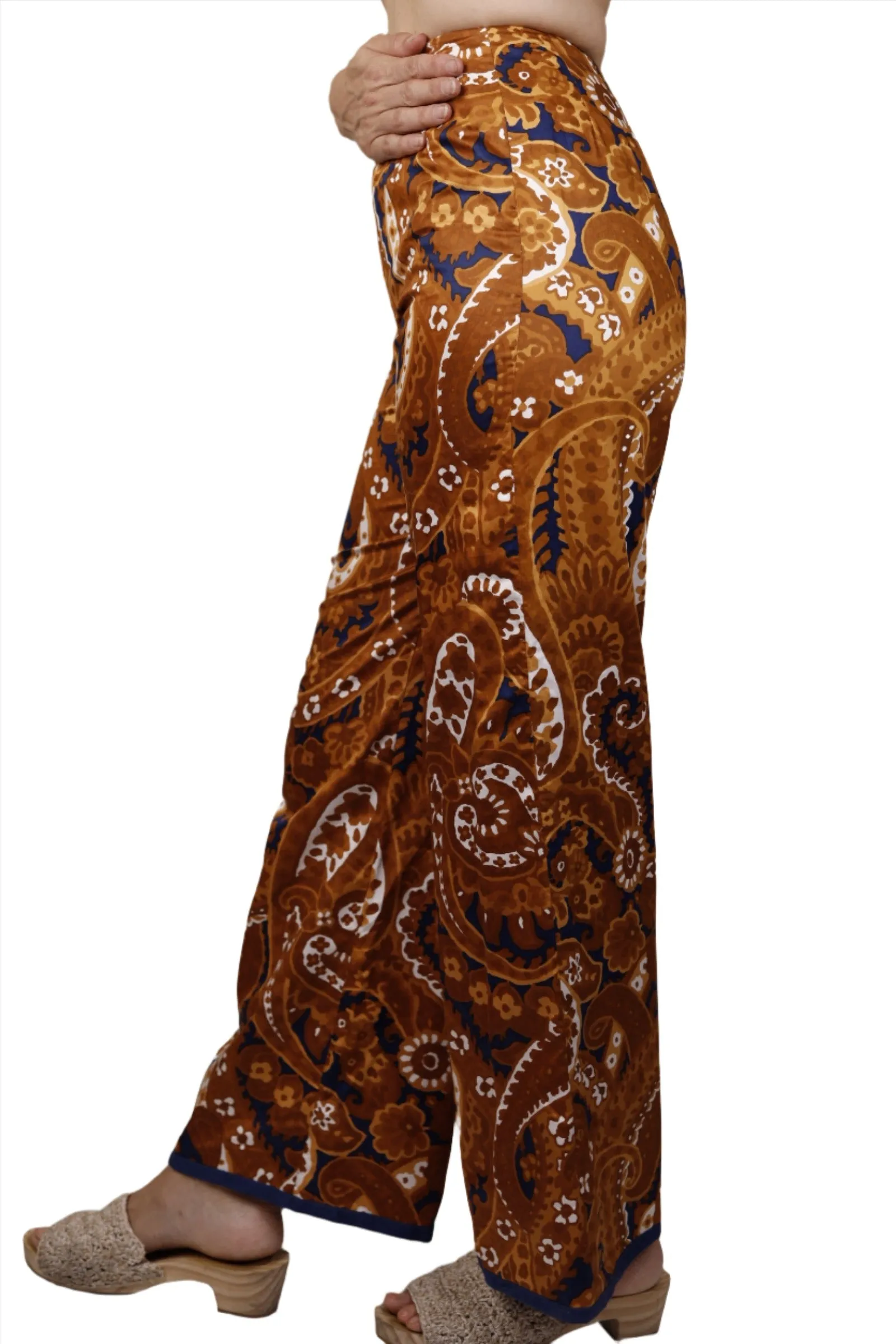 Brown Paisley Silk Wideleg Pants 1970s