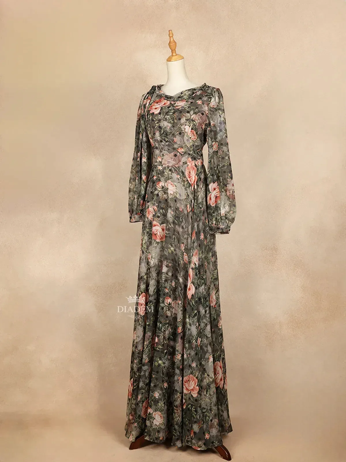 Brown Partywear with Flower Design Gown