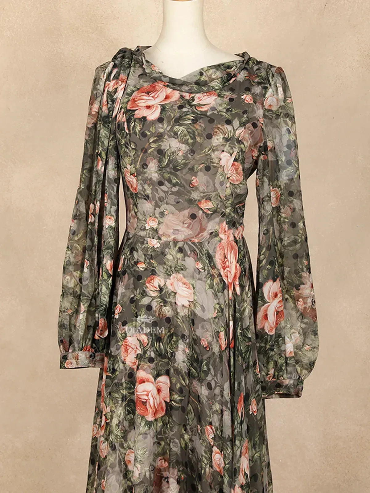 Brown Partywear with Flower Design Gown