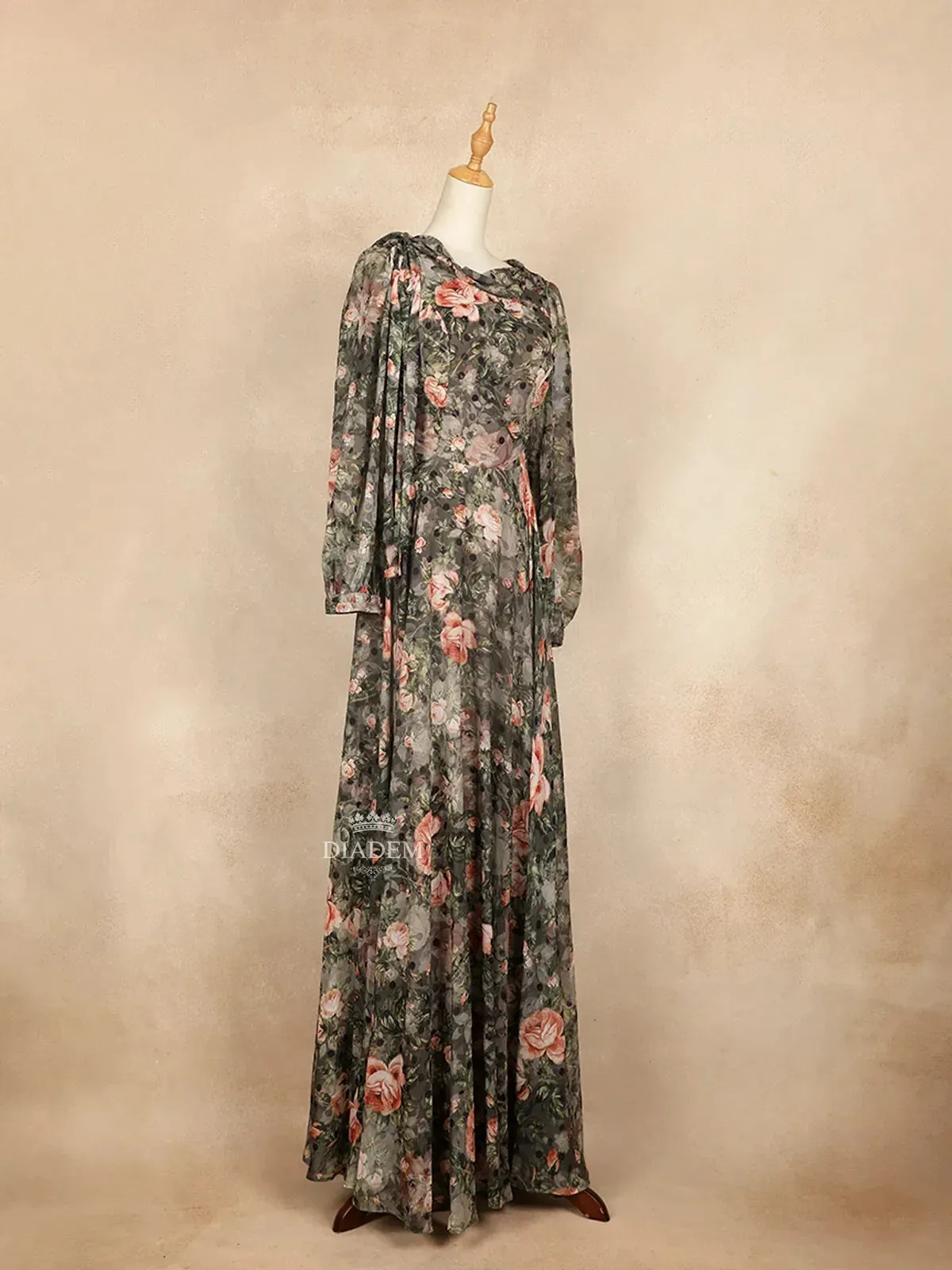 Brown Partywear with Flower Design Gown