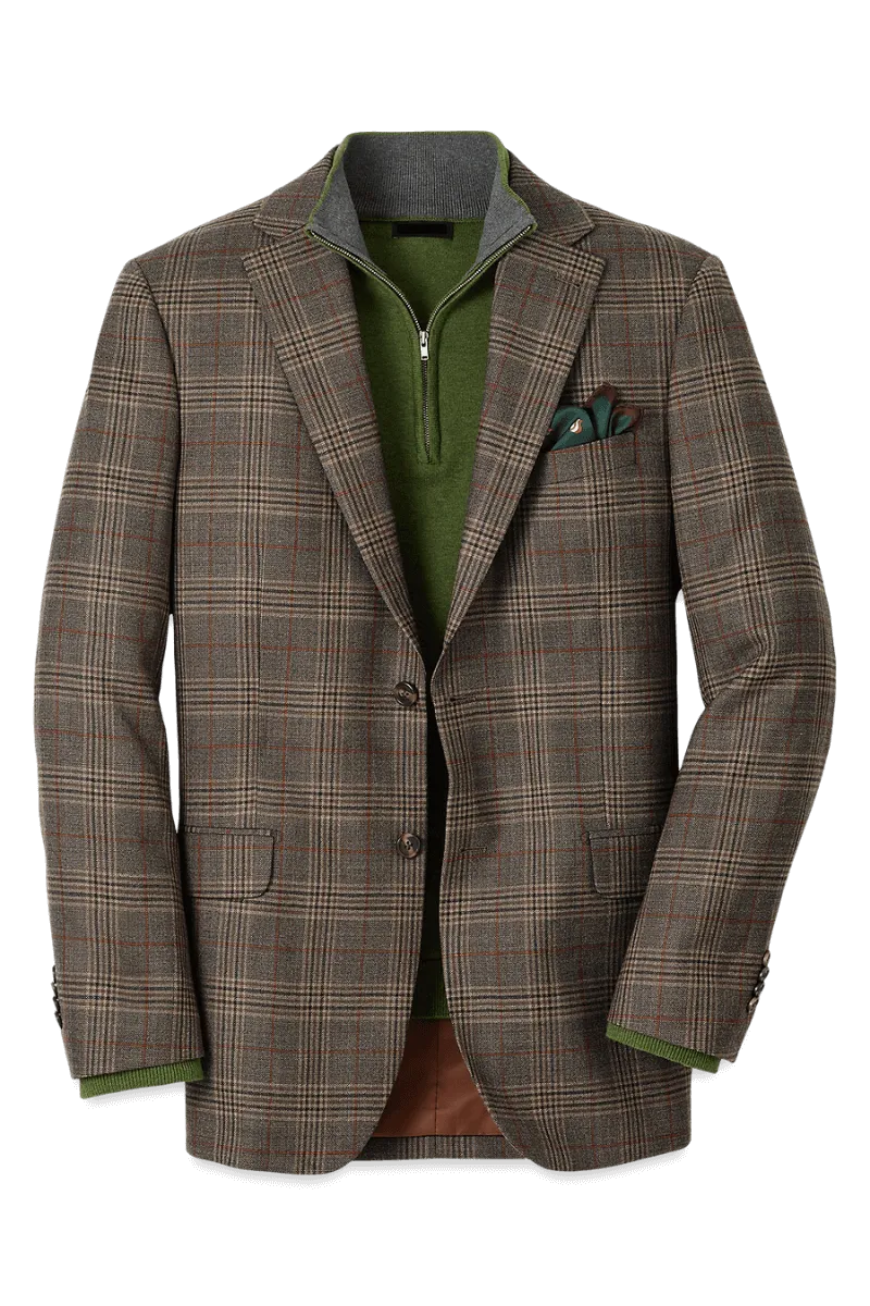 Brown Wool Plaid Single Breasted Notch Lapel Jacket