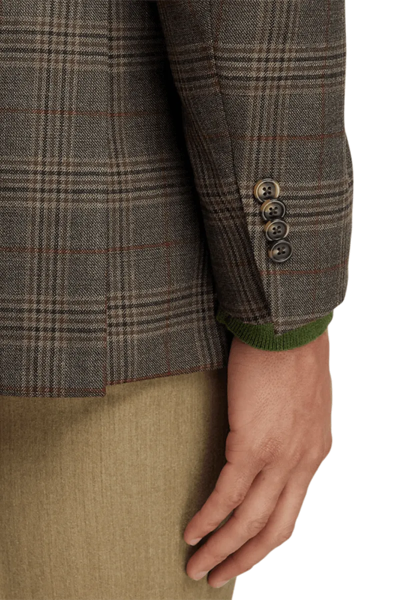 Brown Wool Plaid Single Breasted Notch Lapel Jacket