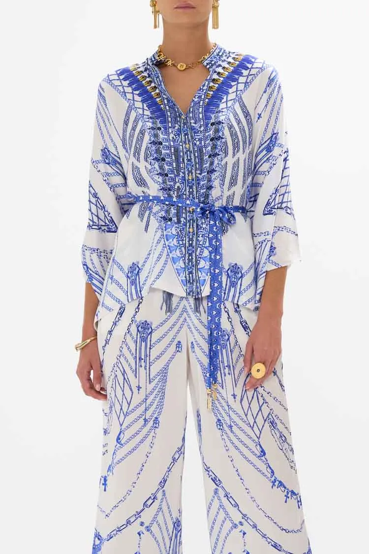 Button Through Scarf Blouse in Dancing With Daylight