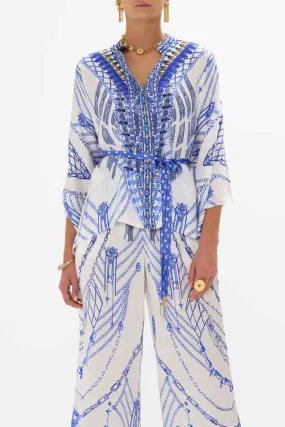 Button Through Scarf Blouse in Dancing With Daylight